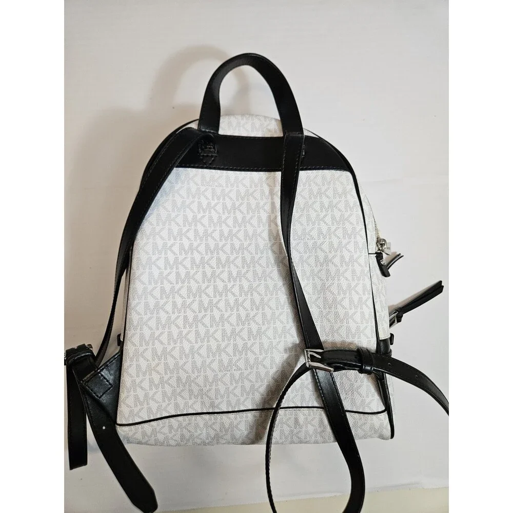 Michael Kors Rhea Zip Backpack Black and White Silver-Color Hardware - Picture 5 of 10